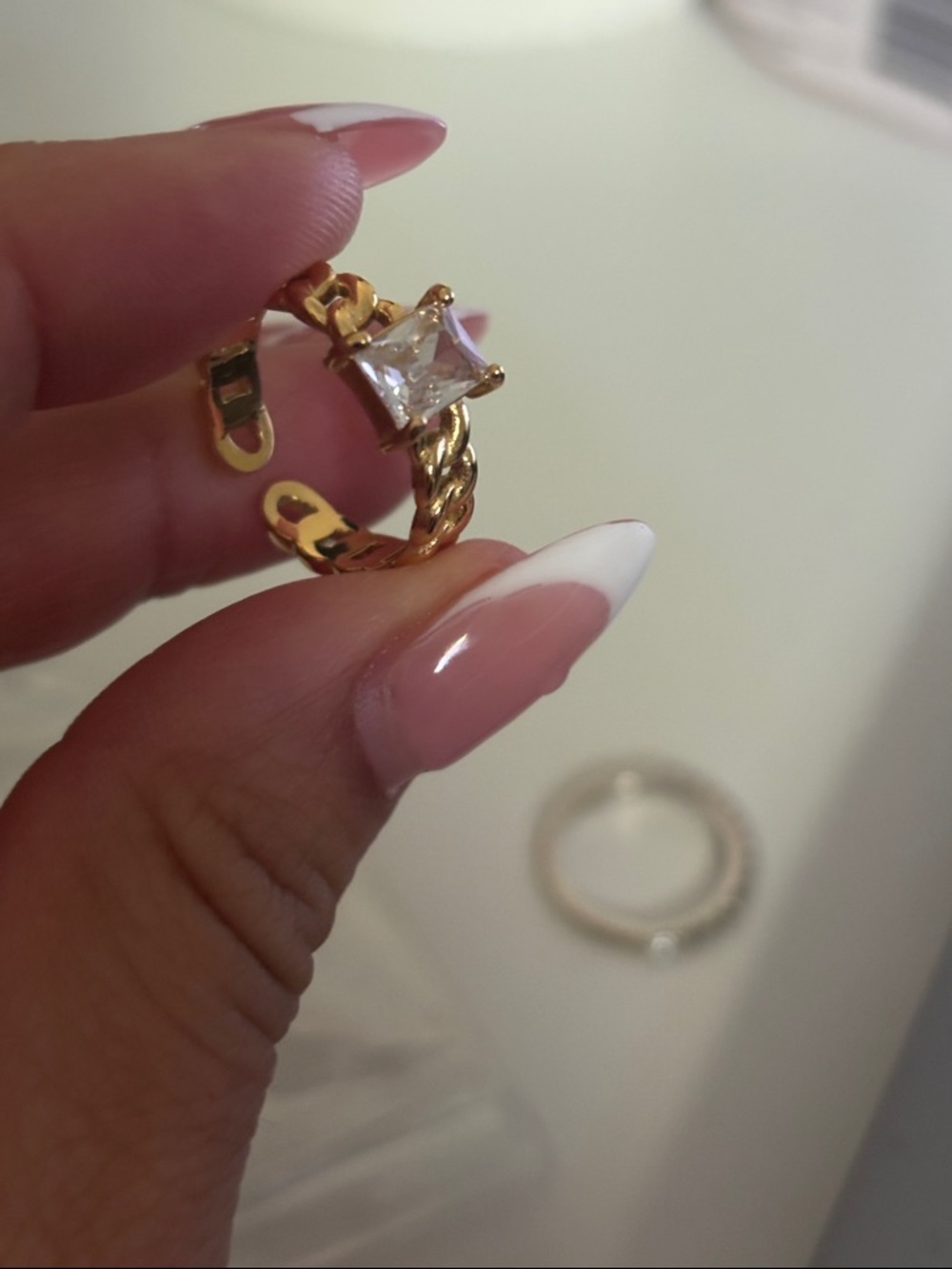 Gold-Tone Square Cubic Zirconia Chain Band Ring - Women Jewelry